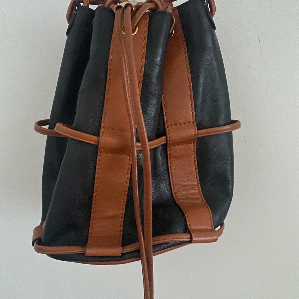 Ulla Johnson Black and Brown Leather Drawstring Bucket Bag - Picture 2 of 6